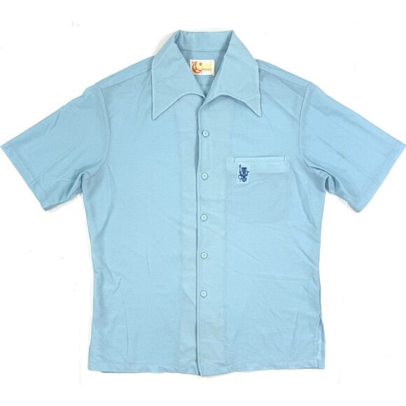 Vintage Iolani Hawaiian Shirt Mens 70s Lounge Beach Size Large Blue Short Sleeve